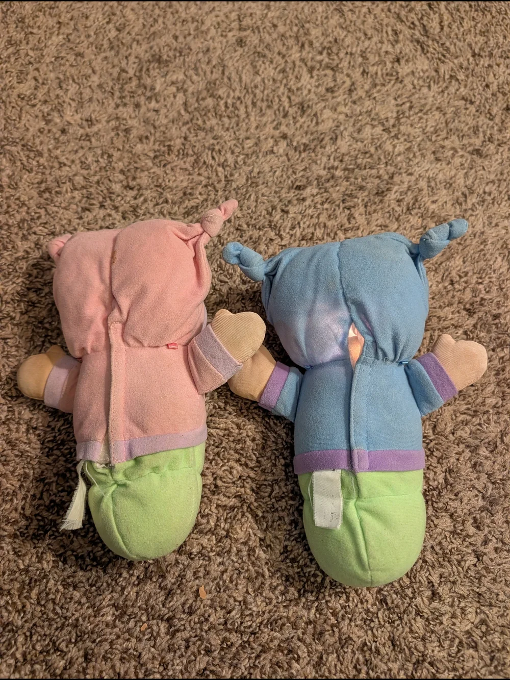 Vintage Playakool Pink and Blue Gloworm Dolls - Set of 2